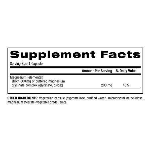 Magnesium Glycinate Complex 200 mg 120 Vegetarian Capsules, image-supplement-facts