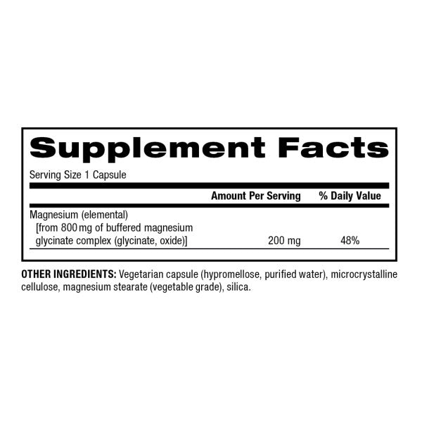 Magnesium Glycinate Complex 200 mg 120 Vegetarian Capsules, image-supplement-facts