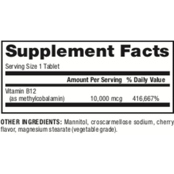 Ultra Strength B12  Methylcobalamin   10,000 mcg  40 Fast-melting Tablets, image-supplement-facts