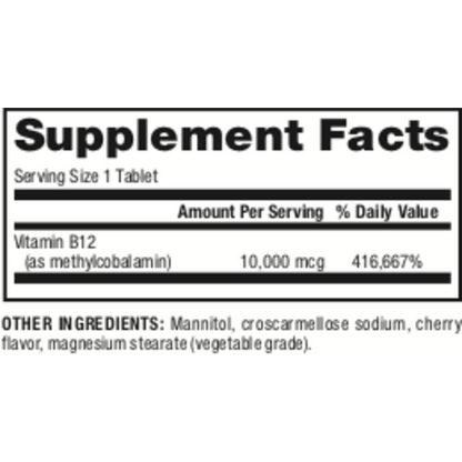 Ultra Strength B12  Methylcobalamin   10,000 mcg  40 Fast-melting Tablets, image-supplement-facts