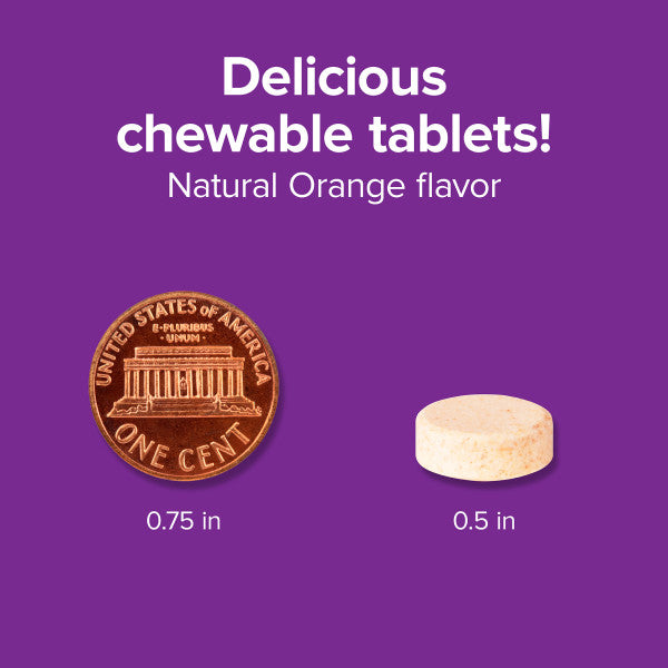 Chewable Vitamin C+D3, Natural Orange Chewable Tablets, image-enhanced-pill