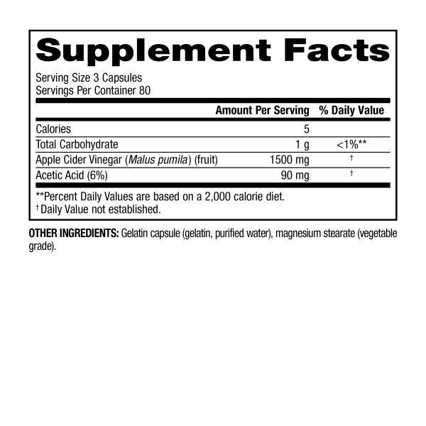 Apple Cider Vinegar  1500 mg  240 Capsules, image-supplement-facts