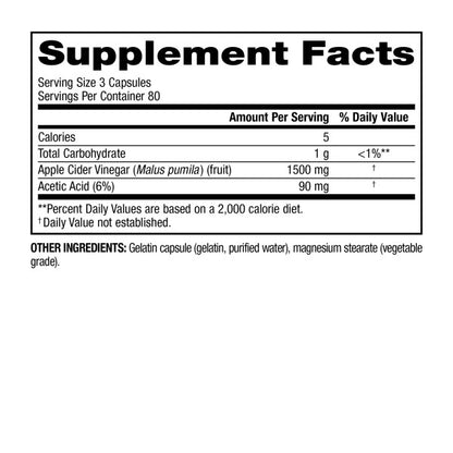 Apple Cider Vinegar  1500 mg  240 Capsules, image-supplement-facts