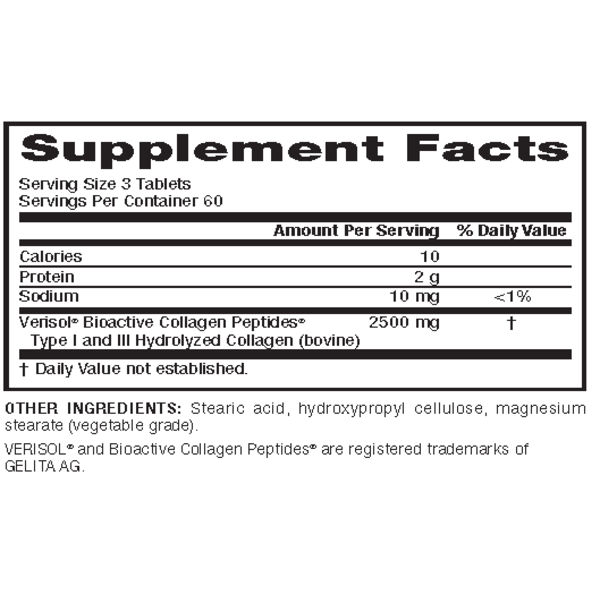 Collagen30® BIOACTIVE COLLAGEN PEPTIDES®  2500 mg  180 Tablets, image-supplement-facts
