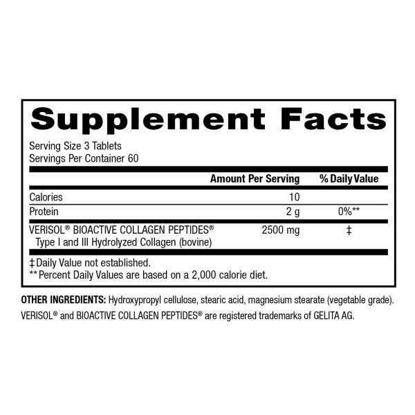 Collagen30® BIOACTIVE COLLAGEN PEPTIDES®  2500 mg per 3 tablets  180 Tablets, image-supplement-facts