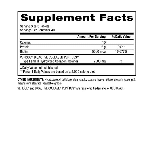 Collagen30® with Biotin BIOACTIVE COLLAGEN PEPTIDES®   120 Tablets, image-supplement-facts