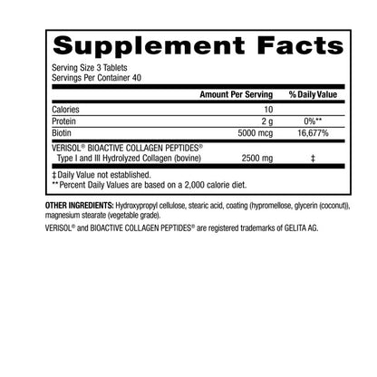 Collagen30® with Biotin BIOACTIVE COLLAGEN PEPTIDES®   120 Tablets, image-supplement-facts