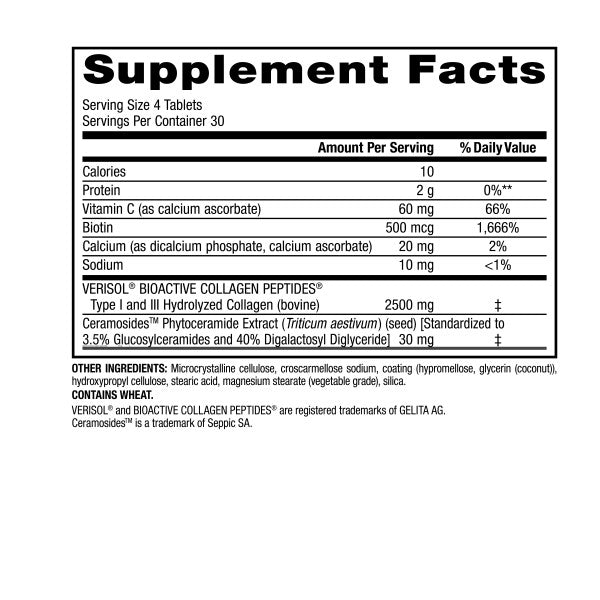 Collagen30® with Ceramides Bioactive Collagen Peptides   120 Tablets, image-supplement-facts