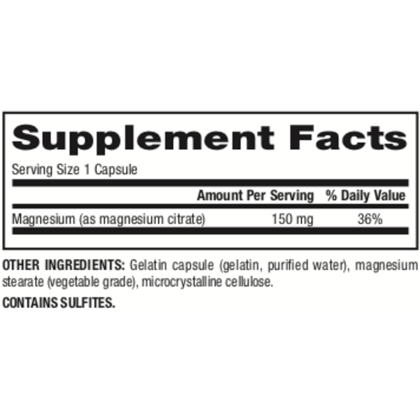 Magnesium Citrate  150 mg  250 Capsules, image-supplement-facts