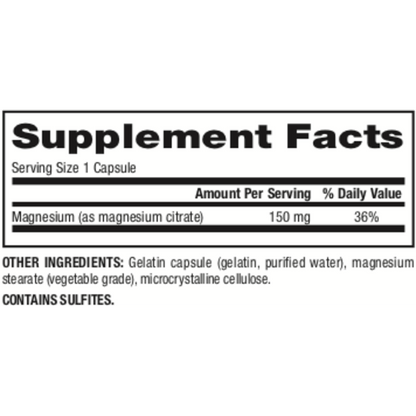 Magnesium Citrate  150 mg  250 Capsules, image-supplement-facts