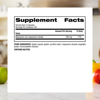 Magnesium Citrate  300 mg  250 Capsules, image-supplement-facts