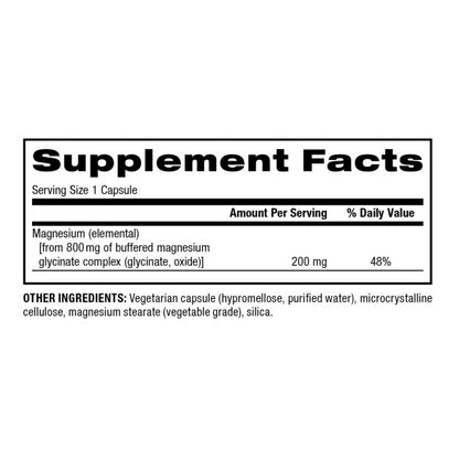 Magnesium Glycinate Complex  200 mg  120 Vegetarian Capsules, image-supplement-facts