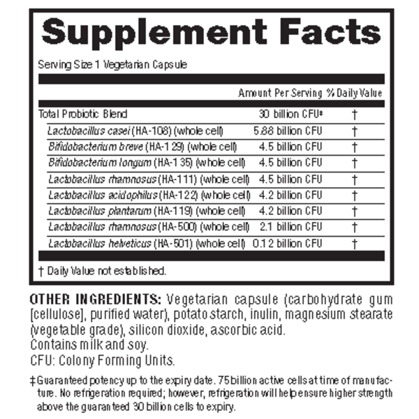 Probiotic 30 Billion 8 Probiotic Strains   30 Vegetarian Capsules, image-supplement-facts