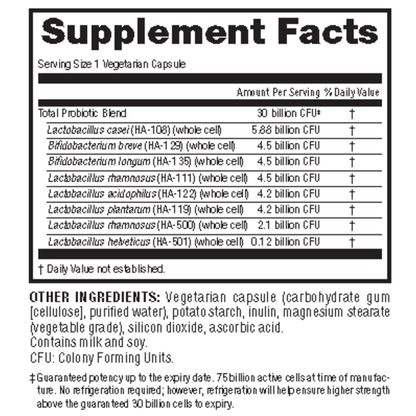 Probiotic 30 Billion 8 Probiotic Strains   30 Vegetarian Capsules, image-supplement-facts