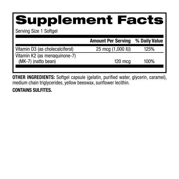 Super K2 with Vitamin D3  120 mcg  90 Softgels, image-supplement-facts