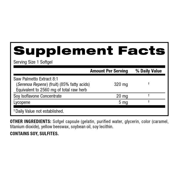 Ultra Saw Palmetto Plus  320 mg  100 Softgels, image-supplement-facts