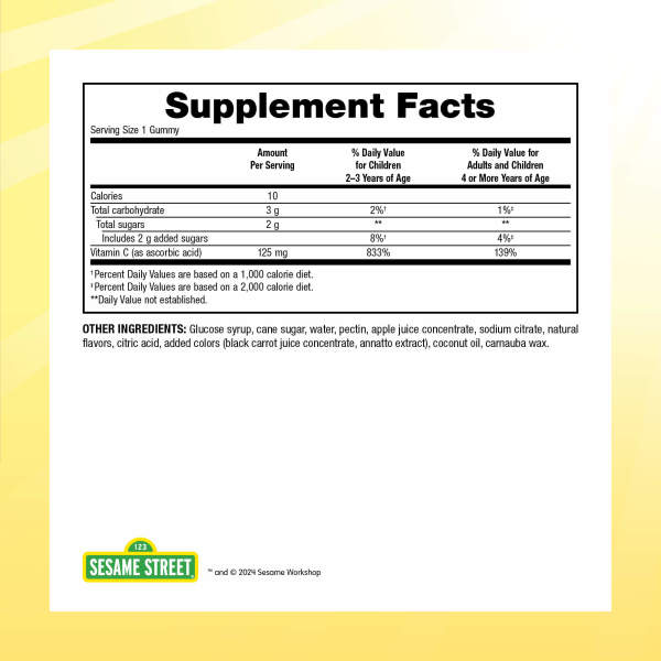 Vitamin C  125 mg  180 Vegetarian Gummies Orange • Peach • Lemon, image-supplement-facts