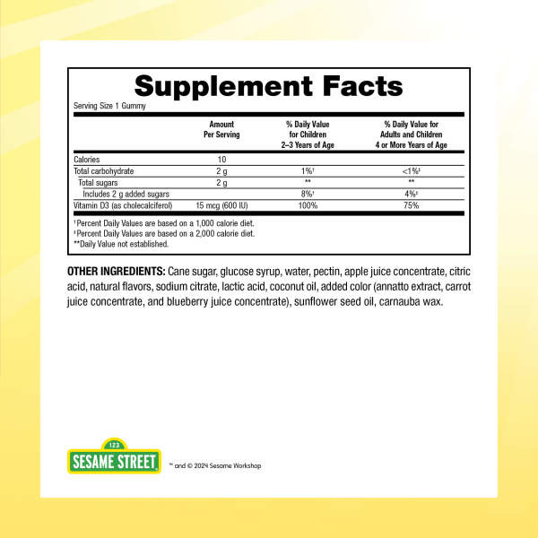 Vitamin D3  600 IU  180 Vegetarian Gummies Mixed Berry • Peach • Strawberry, image-supplement-facts