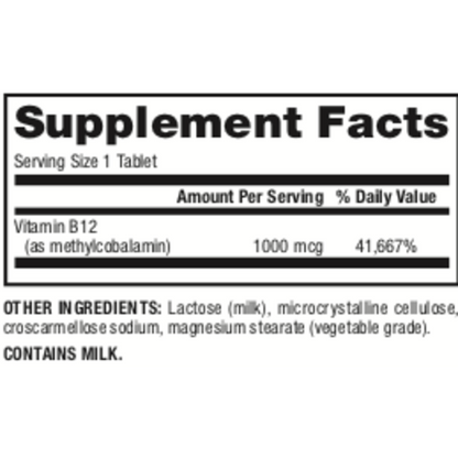 B12 Methylcobalamin  1000 mcg  150 Fast-melting Tablets, image-supplement-facts