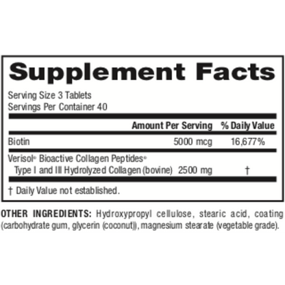 Collagen30® with Biotin  Bioactive Collagen Peptides    120 Tablets, image-supplement-facts