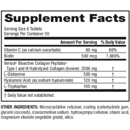 Collagen30® with Hyaluronic Acid  Bioactive Collagen Peptides    180 Tablets, image-supplement-facts