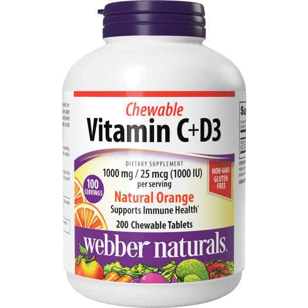 Chewable Vitamin C+D3  1000 mg / 25 mcg (1000 IU)  200 Chewable Tablets Natural Orange, image-hi-res