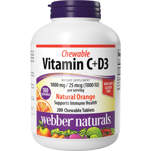 Chewable Vitamin C+D3  1000 mg / 25 mcg (1000 IU)  200 Chewable Tablets Natural Orange, image-hi-res