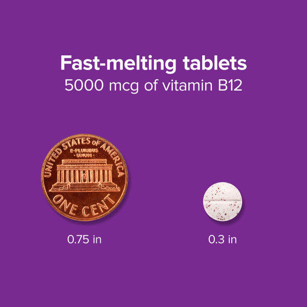 Extra Strength B12 Methylcobalamin 5000 mcg Fast-Melting Tablets, image-enhanced-pill